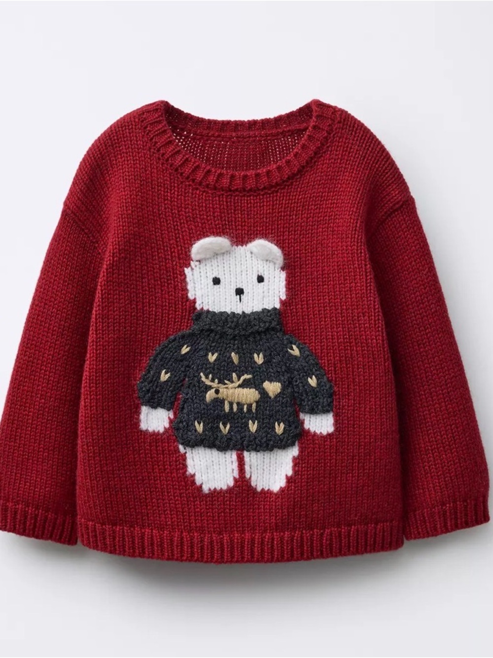 Zara New Red Knit Sweater with Embroidered Bear Sz 5/6 yrs